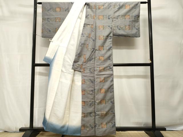 平和屋着物■上質な紬　横段花文　正絹　逸品　CABH0679ev