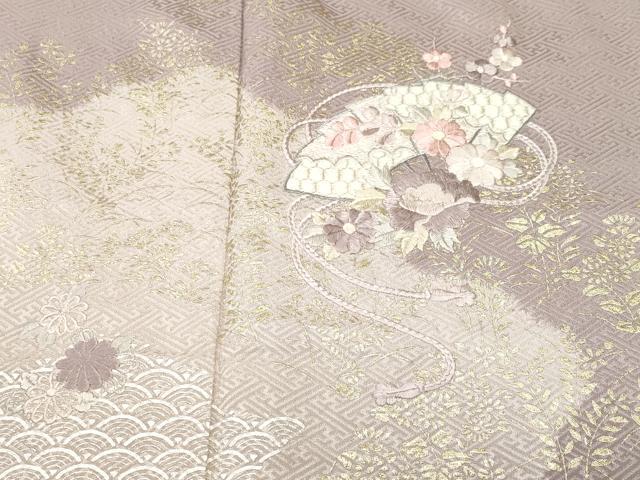 平和屋着物■訪問着　刺繍　絞り　道長檜扇草花文　金銀彩　正絹　逸品　CABH0665ev