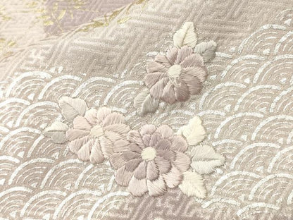 平和屋着物■訪問着　刺繍　絞り　道長檜扇草花文　金銀彩　正絹　逸品　CABH0665ev