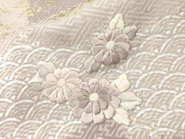 平和屋着物■訪問着　刺繍　絞り　道長檜扇草花文　金銀彩　正絹　逸品　CABH0665ev