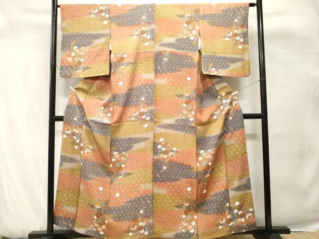 平和屋着物■上質な小紋　扇面草花文　暈し染め　金彩　正絹　逸品　CABH0664ev