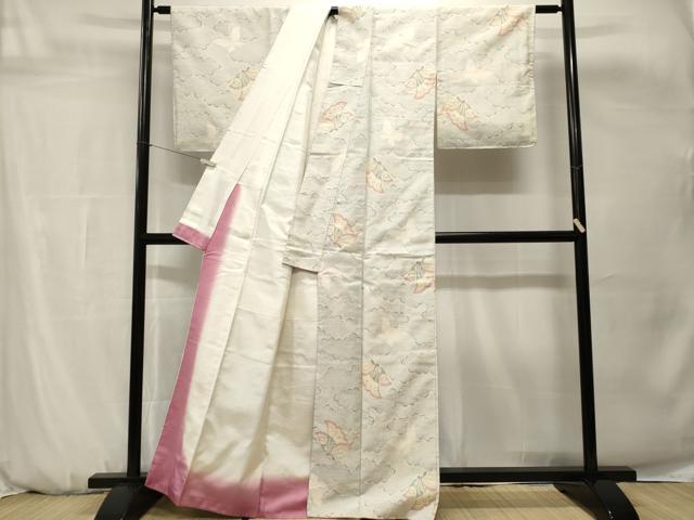 平和屋着物■上質な紬　雲取り舞蝶文　正絹　逸品　CABH0675ev