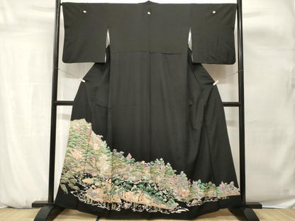 平和屋着物■豪華黒留袖　樹林風景文　正絹　逸品　CABH0671ev