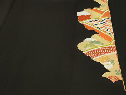 平和屋着物■豪華黒留袖　駒刺繍　吉祥鼓草花文　正絹　逸品　CABH0663ev