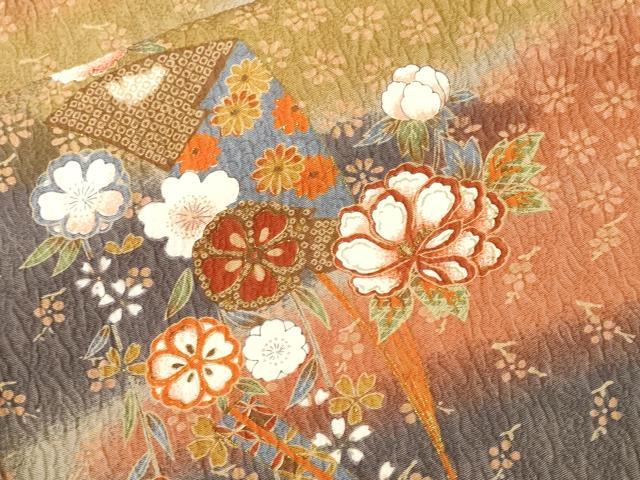 平和屋着物■上質な小紋　扇面草花文　暈し染め　金彩　正絹　逸品　CABH0664ev