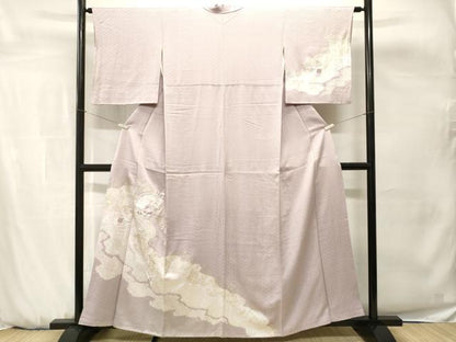 平和屋着物■訪問着　刺繍　絞り　道長檜扇草花文　金銀彩　正絹　逸品　CABH0665ev
