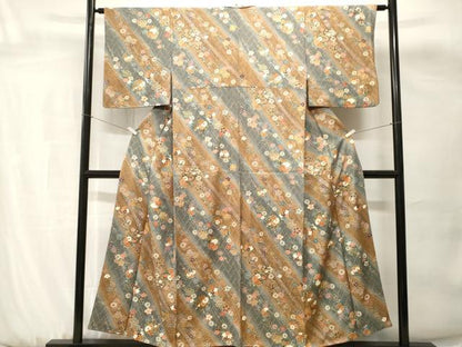 平和屋着物■上質な小紋　斜線雪輪枝花文　暈し染め　金彩　正絹　逸品　CABH0669ev