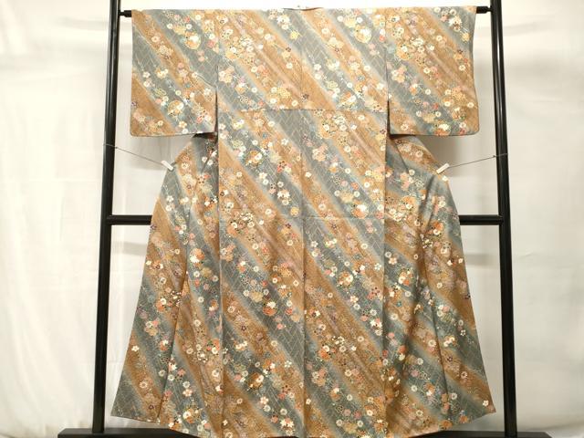 平和屋着物■上質な小紋　斜線雪輪枝花文　暈し染め　金彩　正絹　逸品　CABH0669ev