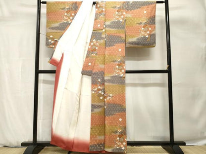 平和屋着物■上質な小紋　扇面草花文　暈し染め　金彩　正絹　逸品　CABH0664ev