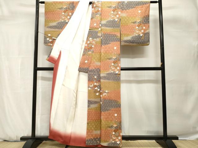 平和屋着物■上質な小紋　扇面草花文　暈し染め　金彩　正絹　逸品　CABH0664ev
