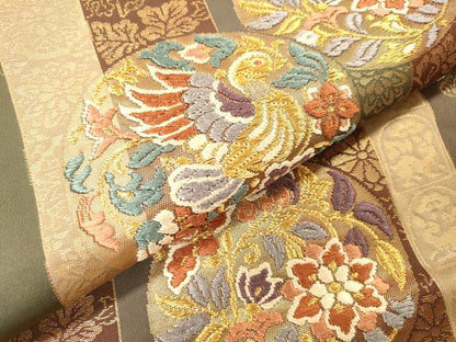 平和屋着物▼六通柄袋帯　唐織錦　正倉院花鳥丸文　金糸　正絹　逸品　DABF2994fe