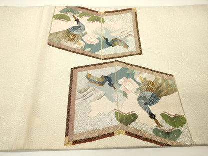 平和屋着物●爪掻き本綴れ　太鼓柄袋帯　屏風孔雀花松文　金銀糸　正絹　逸品　DABF2983fe