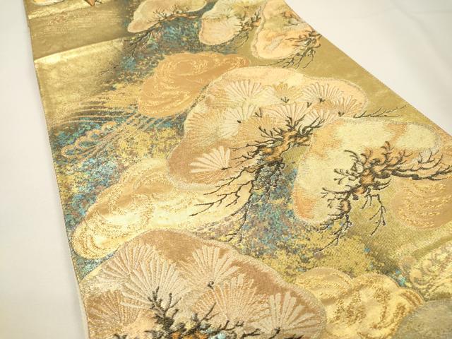 平和屋着物▼六通柄袋帯　波涛彩松文　金糸　引箔　正絹　逸品　DABF2990fe