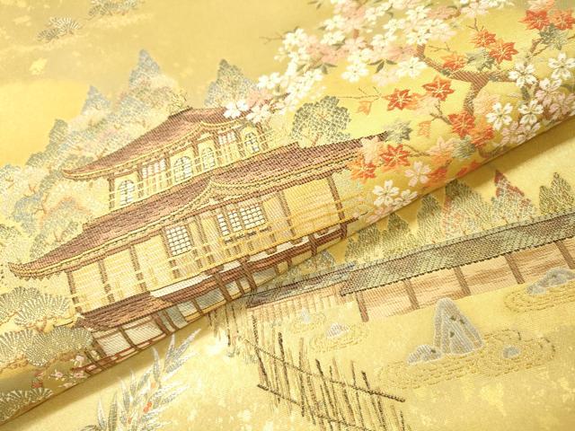 平和屋本店○太鼓柄袋帯 唐織 金閣寺絵文 本金箔 金泥箔 反