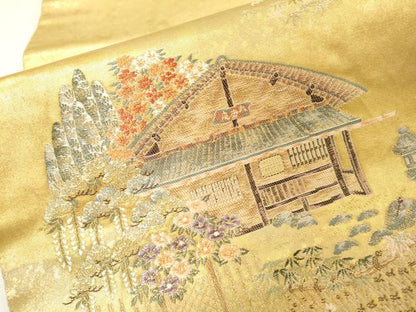 平和屋本店●太鼓柄袋帯　唐織　寂光庵絵文　桃山　障碧箔　本金箔　金泥箔　正絹　逸品　DABG5073fe