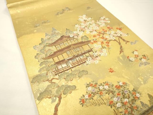 平和屋本店○太鼓柄袋帯 唐織 金閣寺絵文 本金箔 金泥箔 反