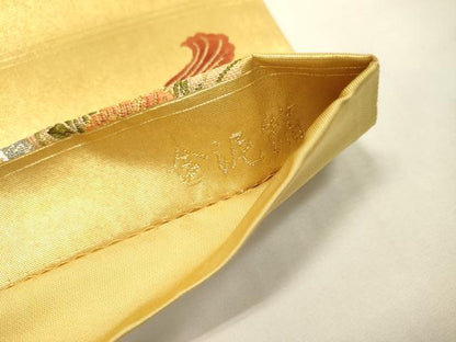 平和屋本店●太鼓柄袋帯　唐織　道長扇面花鳥絵文　本金箔　金泥箔　正絹　逸品　未使用　DABG5078fe