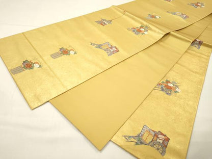 平和屋本店●六通柄袋帯　唐織　御所車山車花文　漆金泥　正絹　逸品　DABG5071fe