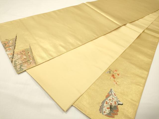 平和屋本店●太鼓柄袋帯　唐織　源氏物語シリーズ　几帳蒔絵文　本金箔　金泥箔　正絹　逸品　DABG5072fe