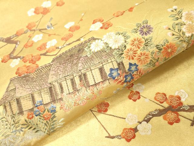 平和屋本店●太鼓柄袋帯　唐織　京洛シリーズ　洛西桂離宮　本金箔　金泥箔　正絹　逸品　DABG5077fe
