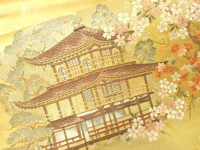 平和屋本店○太鼓柄袋帯 唐織 金閣寺絵文 本金箔 金泥箔 反