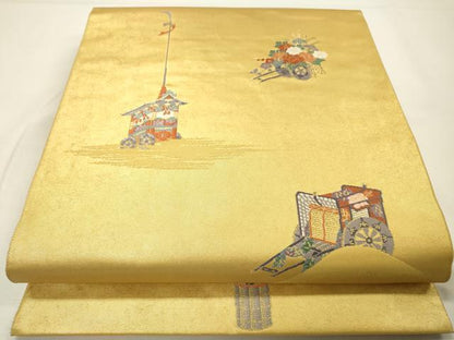 平和屋本店●六通柄袋帯　唐織　御所車山車花文　漆金泥　正絹　逸品　DABG5071fe