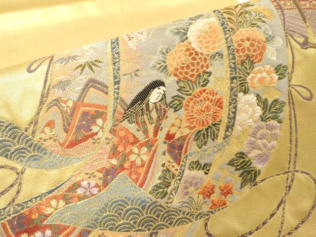 平和屋本店●太鼓柄袋帯　唐織　源氏物語シリーズ　几帳蒔絵文　本金箔　金泥箔　正絹　逸品　DABG5072fe