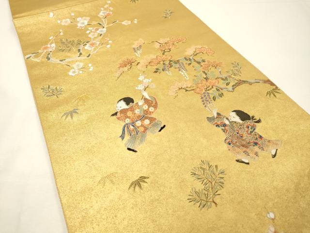 平和屋本店●六通柄袋帯　唐人形絵文　本金箔　金泥箔　正絹　逸品　DABG5087fe
