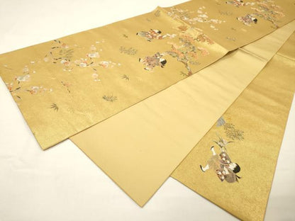 平和屋本店●六通柄袋帯　唐人形絵文　本金箔　金泥箔　正絹　逸品　DABG5087fe