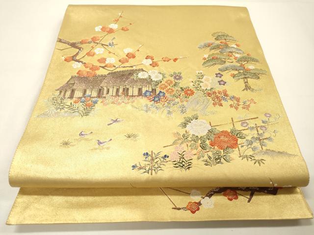 平和屋本店●太鼓柄袋帯　唐織　京洛シリーズ　洛西桂離宮　本金箔　金泥箔　正絹　逸品　DABG5077fe
