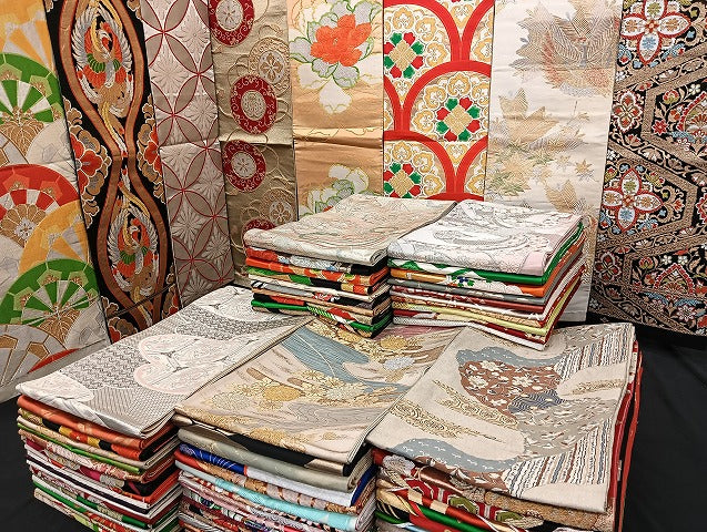 平和屋着物■袋帯 西陣 まとめて100点 向かい鳳凰 向かい鶴 蝶 更紗 花柄 七宝 正倉院 宝相華 佐賀錦 金銀糸 未使用品有 全て正絹 mmm1139
