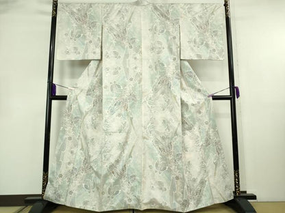 平和屋本店●極上　本場大島紬　白大島　9マルキ　舞蝶花文　逸品　DZAB3273kh6