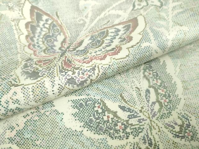 平和屋本店●極上　本場大島紬　白大島　9マルキ　舞蝶花文　逸品　DZAB3273kh6