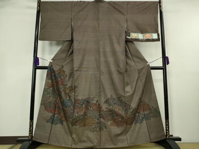 平和屋本店●極上 絣の魔術師 恵積五郎 本場大島紬 恵大島織物謹製 本場大島紬 訪問着 9マルキ 泥染 三十六歌仙 証紙付き 逸品 DZAB4181kh6