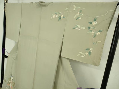平和屋本店●極上　二代目・由水十久　本加賀友禅　訪問着　茶乃花　人物文　柳鼠色地　逸品　DZAB2430kh6
