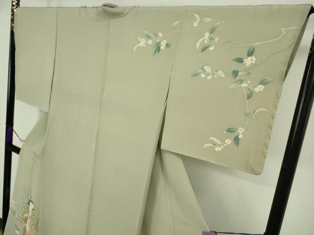 平和屋本店●極上　二代目・由水十久　本加賀友禅　訪問着　茶乃花　人物文　柳鼠色地　逸品　DZAB2430kh6
