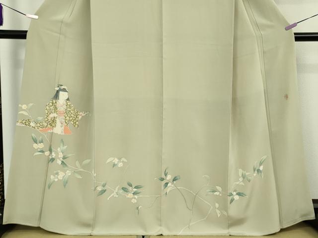 平和屋本店●極上　二代目・由水十久　本加賀友禅　訪問着　茶乃花　人物文　柳鼠色地　逸品　DZAB2430kh6