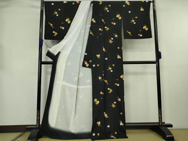 平和屋本店●極上　銀座　志ま亀　小紋　楽器　鼓　太鼓　笙　舞花　黒地　たとう紙付き　逸品　DZAB3727kh6