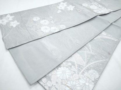 平和屋着物＊夏物　六通柄袋帯　地紙重ね花文　銀糸　正絹　逸品　CABH8145fb