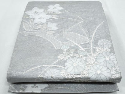 平和屋着物＊夏物　六通柄袋帯　地紙重ね花文　銀糸　正絹　逸品　CABH8145fb