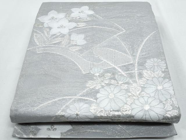 平和屋着物＊夏物　六通柄袋帯　地紙重ね花文　銀糸　正絹　逸品　CABH8145fb