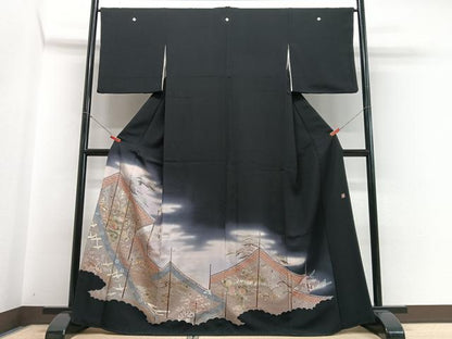 平和屋着物■豪華黒留袖　作家物　飛鶴吉祥花文　暈し染め　金彩　正絹　逸品　CABH4153xe