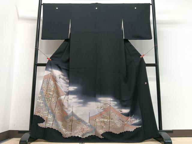 平和屋着物■豪華黒留袖　作家物　飛鶴吉祥花文　暈し染め　金彩　正絹　逸品　CABH4153xe