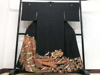 平和屋着物■豪華黒留袖　飛鶴御所車花文　金彩　正絹　逸品　CABH4144xe