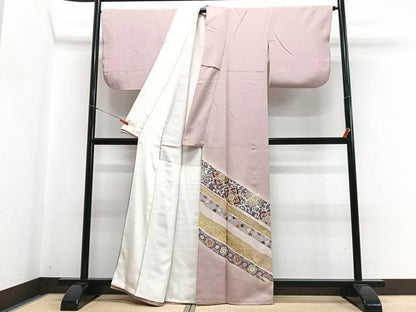 平和屋着物■豪華色留袖　駒刺繍　花唐草文　金彩　正絹　逸品　CABH4152xe