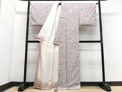 平和屋着物■上質な小紋　流水草花文　正絹　逸品　CABH4157xe