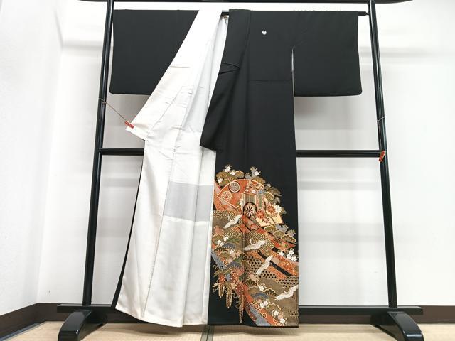 平和屋着物■豪華黒留袖　飛鶴御所車花文　金彩　正絹　逸品　CABH4144xe