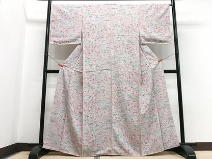 平和屋着物■上質な小紋　流水草花文　正絹　逸品　CABH4157xe