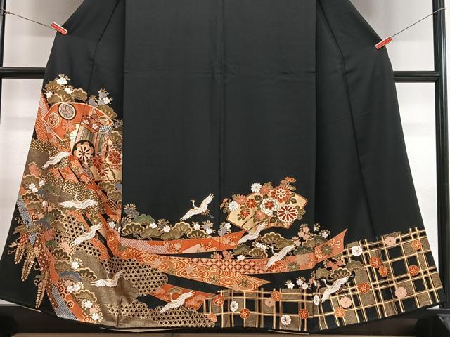 平和屋着物■豪華黒留袖　飛鶴御所車花文　金彩　正絹　逸品　CABH4144xe