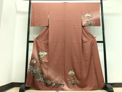 平和屋着物■訪問着　草花文　暈し染め　金彩　正絹　逸品　CABH4158xe